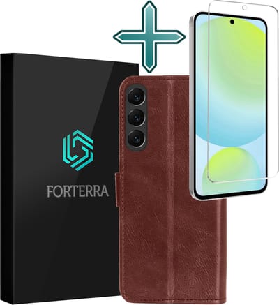 Hoesje Met Screenprotector - Geschikt voor Samsung Galaxy S24 FE - Luxe Pasjeshouder - Flipcase - Bookcase Portemonee - Flip Case - Kunstleer Book Case - Book Cover - Walletcase - Portemonneehoes - Bruin