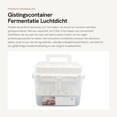 Dailygoods- Gistingscontainer 5L Capaciteit - Luchtdicht - Verzegeld Deksel - Draagbaar Handvat - Geschikt voor Probiotische Fermentatie - Gemakkelijk Op te Bergen - Fermentatiecontainer