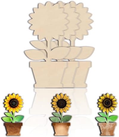 Set van 3 Onbewerkte Houten Zonnebloem Potvormen van 30.2x15.7cm voor Herfstdecoratie en DIY Creaties