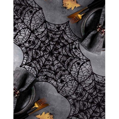 Tafelkleed spinneweb van PVC zwart