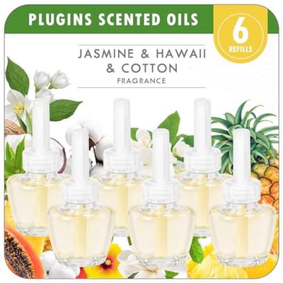 Luchtverfrisser navulverpakking voor thuis - 6 x 19 ml, Hawaiiaans, jasmijn en katoen - Afwisselende geuren voor elektrische luchtverfrissers