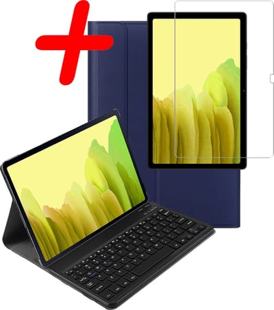 Hoes Geschikt voor Samsung Galaxy Tab A7 (2020) - Met Screenprotector - Toetsenbord Case - Keyboard Book Cover - Hoesje - Donkerblauw