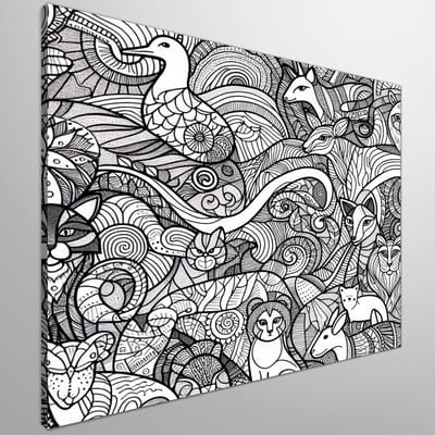 Line art dieren schilderij | Creatieve fauna-lijnencompositie: een moderne interpretatie van dierenlijke schoonheid | Kunst - 30x30 centimeter op Canvas | Foto op Canvas