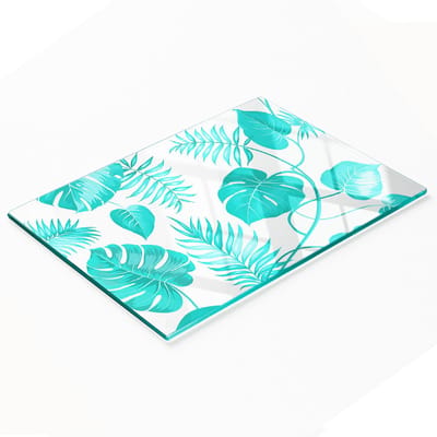 Decoratieve snijplank van gehard glas met tropische bladeren, 80x52 cm