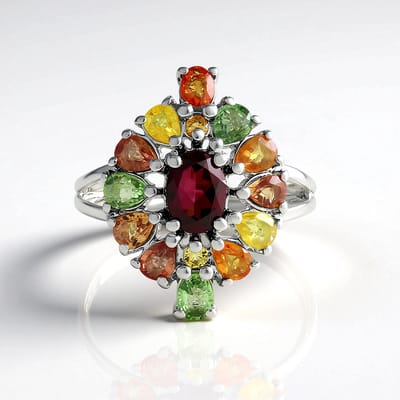 Cavill - Rhodoliet Ring 0,887 ct - 925 Sterling Zilver met Platina Coating - Ovaal Geslepen Edelsteen - Saffier Accenten - Opvallende Zilveren Ring