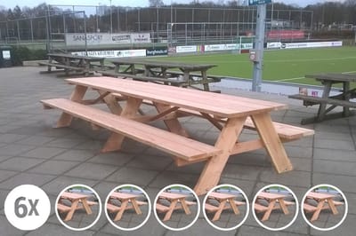 Rockwood® 6x Picknicktafel Douglas Classic 4.00m Exclusief afgeronde hoeken (6 tafels)