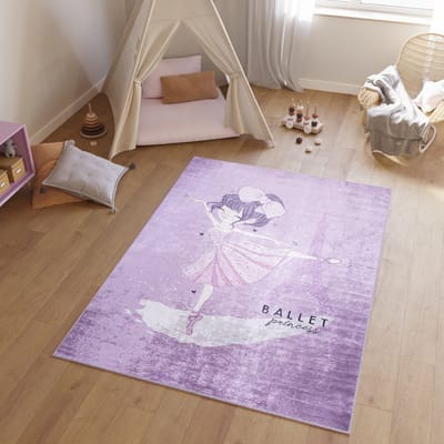 Tapiso Emma Vloerkleed Kinderkamer Ballerina Paars Speelmat- 80x150
