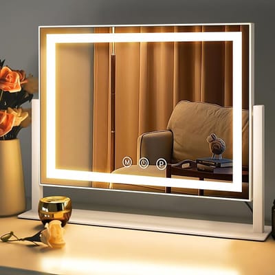 Make-up Spiegel met Verlichting - Kaptafel Spiegel met LED Lampen - 3 Lichtstanden - Aanraaksensor - 360° Draaibare Spiegel - Verlichte Tafelspiegel - Cadeau voor Vrouwen