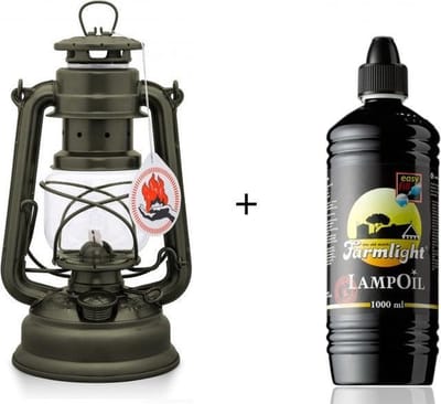 Feuerhand 276 Olielamp / Stormlamp / Stormlantaarn  Olijf groen + 1 liter lampolie