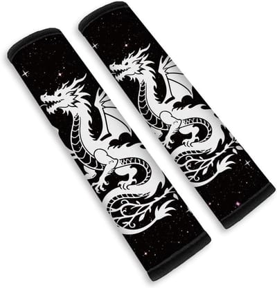 Veiligheidsgordelkussens - Gordelhoes Schouderkussen - Comfortabel Rijden - Drakenopdruk Neopreen - 28 x 7.6 cm - Zwart