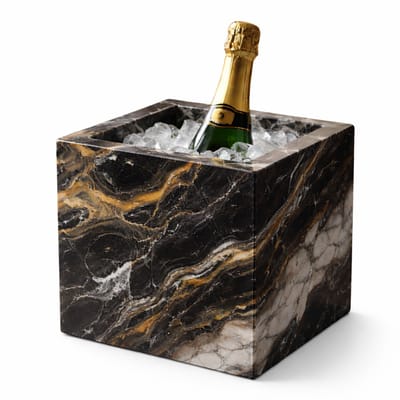LuxuryQuarry Luxe Champagne- & Wijnkoeler van Kwartsiet – Natuursteen Drankkoeler met IJs – Design Tafelaccessoire voor Champagne & Wijn – 25 x 25 x 21 cm