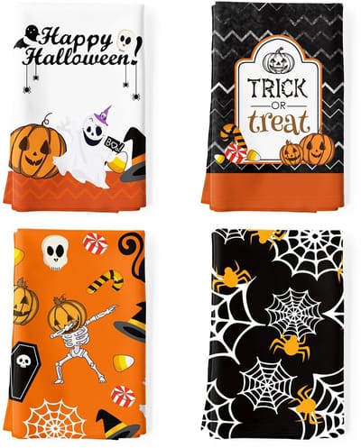 ZEYNOMAX- Theedoeken Set - 4 Stuks - 100% Katoen - Halloween Cartoon - Keukenhanddoeken - Multifunctioneel - 50 x 60 cm