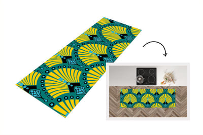 Keukenloper - Loper keuken - Art Deco - Patroon - Blauw - Geel - 150x50 cm - Keukenloper vinyl