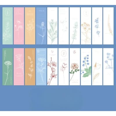 Lot de 20 signets en papier avec plantes naturelles et fleurs, outils de lecture, support de pages, Kawaii, pour journal, planificateur, carnet de notes, décorations bleu
