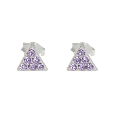Behave - Oorbellen - 925 Sterling Zilveren Kleine Driehoekige Oorstekers - Lavendel Paarse Kristal steentjes