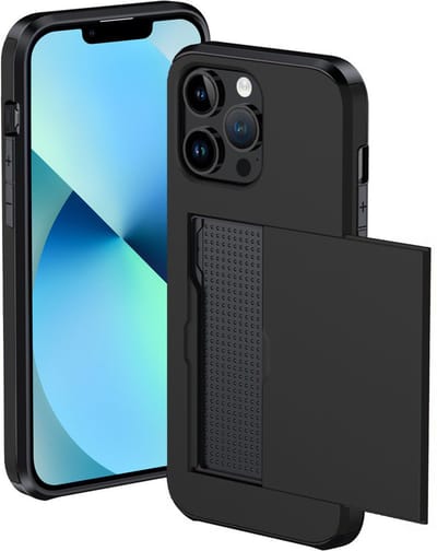 Hoesje Geschikt voor iPhone 14 Pro Hoesje Met Pasjeshouder Hard Case Met Kaarthouder - Hoes Geschikt voor iPhone 14 Pro Hoesje Pashouder Case - Zwart