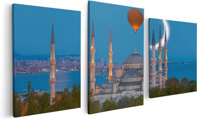 Artaza Canvas Schilderij Drieluik Sultan Ahmetmoskee In Istanbul - 120x60 - Foto Op Canvas - Canvas Print