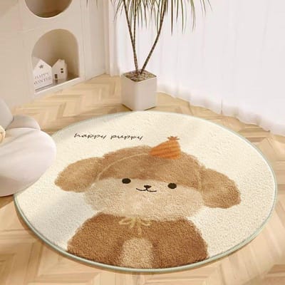 Rond Tapijt Woonkamer Pluche Mat Dik Kinderkamer Leeshoek Cartoon Slaapkamer Studeerkamer Draaistoel Geluidsdempende Voetmat 60cm beige