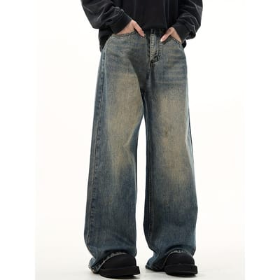 Herenmode Losvallende Wijde Pijpen Jeans, Casual Streetstyle Denim Broek Voor Casual Dagelijks Gebruik, Vloeiende Broek L blauw