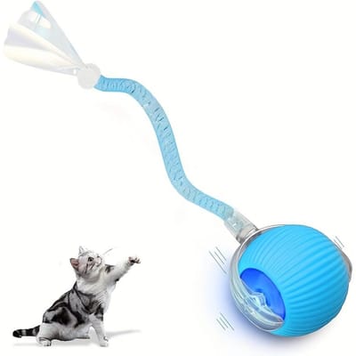 Interactieve Rollende Kattenbal Speelgoed, Elektrische Kattenbal Speelgoed, Nieuw Snel Zelfrollend Katten Speelgoed op Het Tapijt, Slim Interactief Automatisch Katten Speelgoed Bal blauw