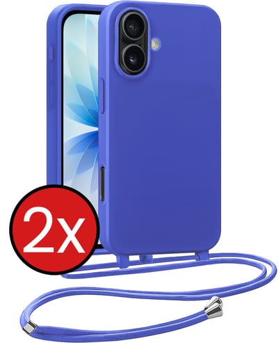 Hoesje Geschikt voor iPhone 17 Hoesje Siliconen Case Met Koord - Hoes Geschikt voor iPhone 17 Hoesje Backcover Met Telefoonkoord - Felblauw - 2 PACK