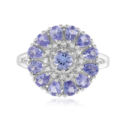 Cavill - Zilveren ring met 2,33 ct Tanzaniet - 925 Sterling zilver geplatineerd - Elegant bloemdesign - Handgemaakte damesring