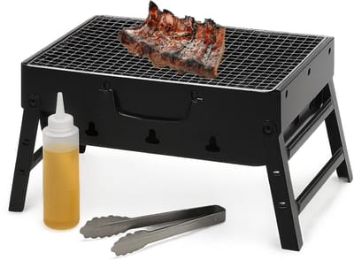 Lomera Opvouwbare Barbecue - Draagbare Houtskool Grill - Inklapbaar Model - Strand Barbecue - Park Barbecue - Balkon Barbecue - Gepoedercoat Staal - Compact En Lichtgewicht Formaat - Mini Grill - Reis Barbecue - Outdoor Grill