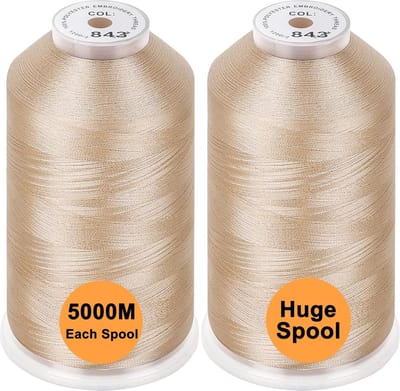 PolkaHome Set van 2 Polyester Machine Borduurgaren Enorme Spoel 5000M voor Alle Borduurmachines - Beige