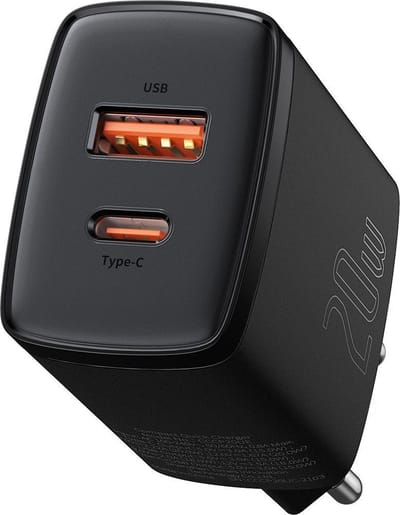 Baseus 20W USB-oplader Ondersteuning Type C PD Snel opladen Dubbele USB-poort Draagbare telefoonoplader voor iPhone 17 16 15 14 13 12 Pro Max