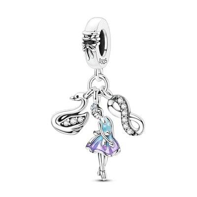Fler® | Bedel | Past op populaire bedelarmbanden (standaard - 3mm) | Ballerina Bedel met Zwaan | Hangbedel Charm | 925 sterling zilver | multi color zirkonia | Valentijnsdag Cadeau | Sinterklaas kado | Kerstcadeau | Verjaardagsgeschenk | Vriendschap