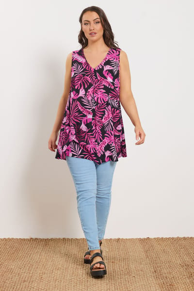 Yours Roze Vesttop Met Palmbladprint Size 42
