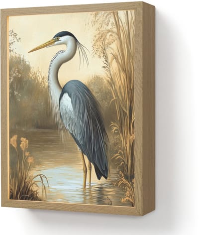 Wandlamp 30x40 cm - Oplaadbaar - Reiger - Water - Planten - Wandlampen binnen woonkamer - Slaapkamer lamp - Decoratieve nachtlamp - Vloerlamp draadloos