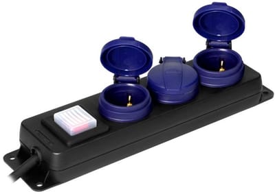 Orno Vrijstaande Stekkerdoos voor buiten - Aan/uit knop - 3 stopcontacten - Kabellengte 5 meter - IP 44 - Zwart/blauw