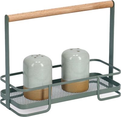 Zeller Keuken/aanrecht rekje - metaal/hout - groen - met hengsel - 24 x 10 x 19 cm - keuken organizer
