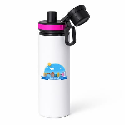 Hacebo® - Curacao waterfles met draaidop roze - Wereld - Vakantieliefhebber - Antillen - handelskade - water fles - 850ML