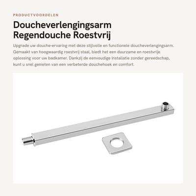 Dailygoods- Doucheverlengingsarm Roestvrij Staal - Regendouche Verlenging - Wandmontage - 1/2 Inch NPT Schroefdraad - Eenvoudig te Installeren - Duurzaam - Douchearm