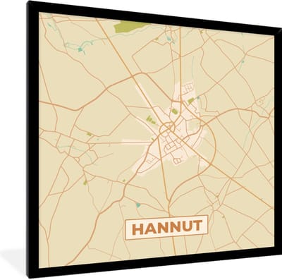 Fotolijst incl. Poster - Hannuit - Plattegrond - Stadskaart - Kaart - Vintage - 40x40 cm - Posterlijst