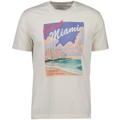Gant T-Shirt Graphic Miami Florida Crew Neck Short Sleeve Cream / male