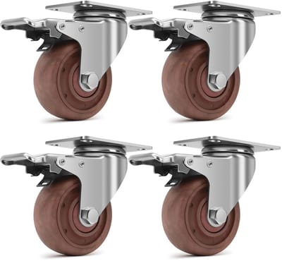 Hittebestendige Zwenkwielen 75 mm met Rem - Draagvermogen 360 kg voor Oven en Grill