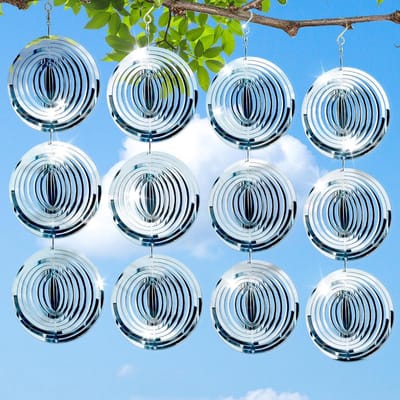 SnelShoppen - 4 Stuks Vogelafweer Windspel - Reflecterend 3D-Roestvrij Staal - Duivenafweer voor Tuin en Balkon - Hangend met Haken - Zilver