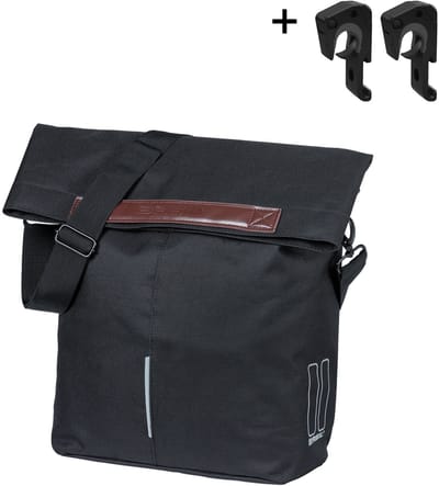 Basil City - Fietsshopper - MIk Hooks - Enkele Fietstas - 14-16 Liter - Waterafstotend - Reflectiedetails - Zwart