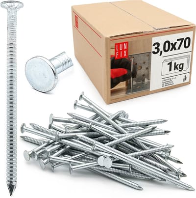 LUN FIX - Rillennagel 3 x 70 mm - 1kg (ca. 225 stk.) - ongegalvaniseerde bouwspijker - houten spijkers voor bouwprojecten