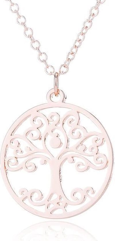 24/7 Jewelry Collection Levensbloem Boom Ketting - Mandala - Cirkel - Rosé Goudkleurig