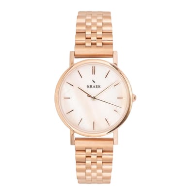 KRAEK Rose Wit Rosé Goud 32 mm | Dames Horloge | Stalen horlogebandje | Schakelbandje | Minimaal Design | Solis collectie