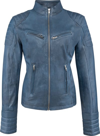 Urban 5884® - Angelina - Damesjas -Biker Model - Lams Leer - Soepel - Blauw - Getailleerd - Maat 4XL