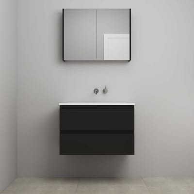 On-Line Badkamermeubelset - 60 cm - Voorgemonteerd - Acryl Wastafel - zonder Kraangat - Spiegelkast - Mat Zwart - V02