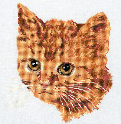 Thea Gouverneur - Borduurpakket met telpatroon - 931 - Voorgesorteerde DMC Garens - Rode Kat - Linnen - 30 cm x 40 cm - DIY Kit