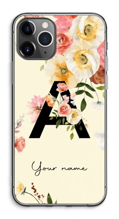Gepersonaliseerd - Case Company® - Hoesje geschikt voor iPhone 11 Pro Max hoesje - Flirty Flowers Monogram - Soft Cover Telefoonhoesje - Bescherming aan alle Kanten en Schermrand