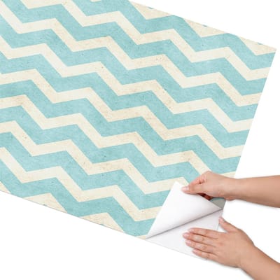 Coloray Meubel Wrap Folie - Blauw Meubelfolie - 75x150 cm - Plakfolie Meubels Zigzagpatroon - Decoratiefolie Zelfklevend - Retro Meubelfolie - Meubelfolie Zelfklevend - Badkamer decoratie - Achtergronden en patronen