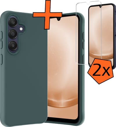 Hoes - Met 2x Screenprotector - Geschikt voor Samsung Galaxy A25 - Sterk & Shockproof - Back Cover - Siliconen Case - Telefoon Hoes - Donkergroen